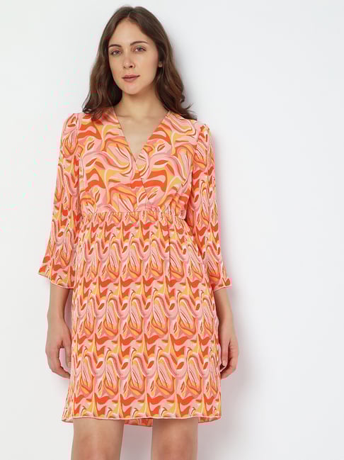 Vero Moda Orange & Yellow Printed A Line Dress-picture-22