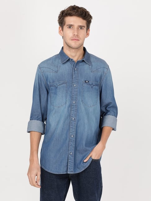 Lee Men's Heritage Western Long Sleeve Denim Shirt, Light Wash, XX-Large :  Amazon.in: Clothing & Accessories