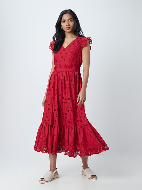 LOV by Westside Red Schiffli Tiered Dress Price in India