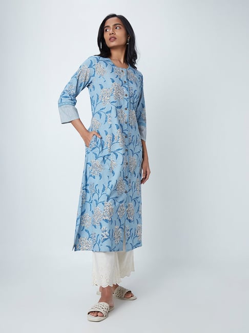 Utsa by Westside Blue Floral Patterned A-Line Kurta Price in India