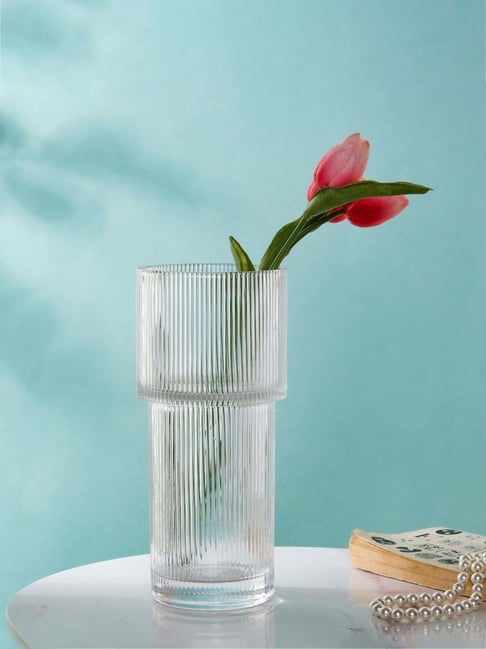 Buy Nestasia Contemporary transparent ribbed Textured Flower Vase