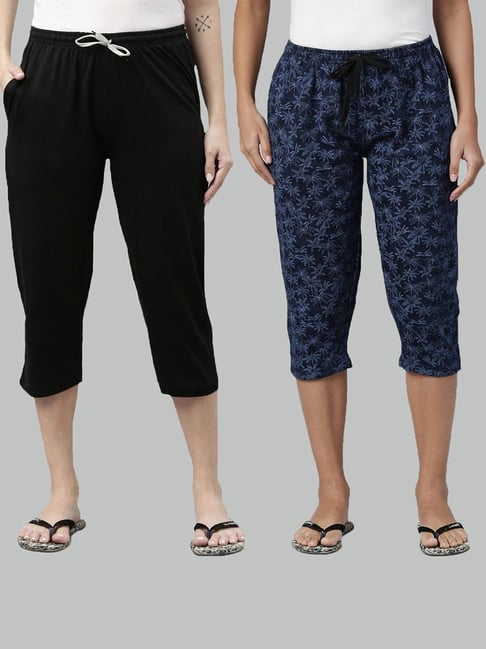 Buy Kryptic Women Printed Regular Fit Cotton Capris (Pack of 2) online