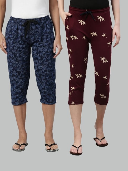 Buy Kryptic Blue & Maroon Printed Capris - Pack of 2 for Women's Online @  Tata CLiQ