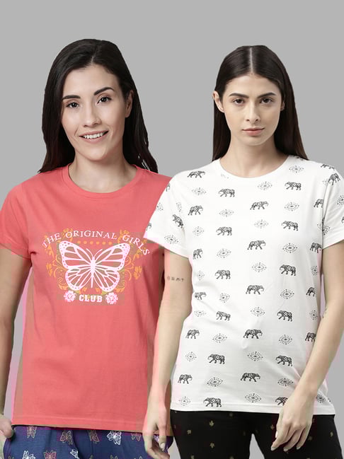 Kryptic Coral & White Cotton T-Shirt - Pack of 2-picture-23