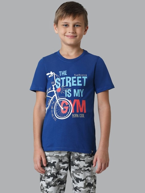 Van Heusen Kids Blue Cotton Printed T-Shirt