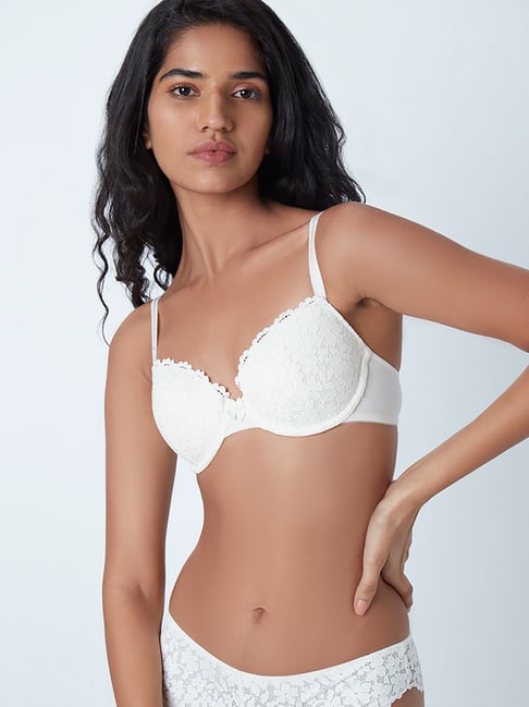 Wunderlove by Westside Off-White Lace Padded Wired Bra Price in India