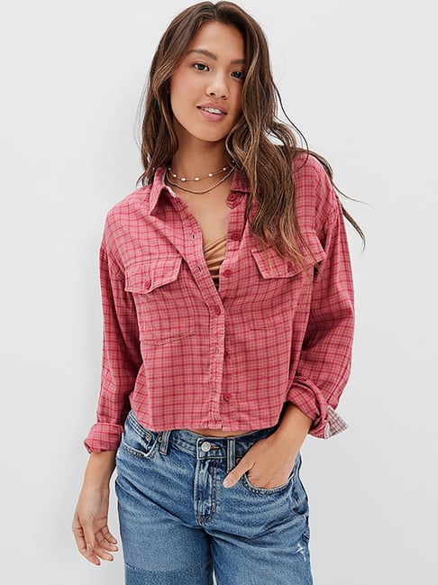 Buy American Eagle Outfitters Pink Cotton Chequered Shirt for