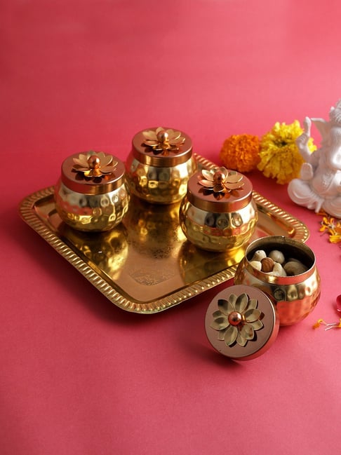 Aapno Rajasthan Gold Stone 4 Jars with Tray-picture-45
