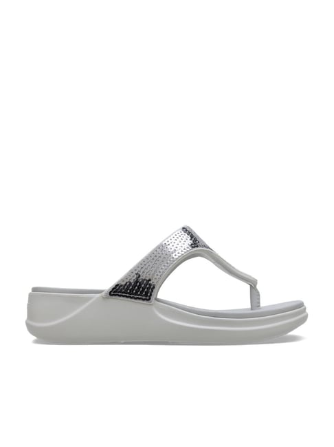 Crocs Women's Boca Silver Wedge Flip Flops