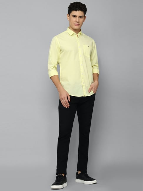 Louis Philippe Jeans Lemon Yellow Cotton Slim Fit Shirt