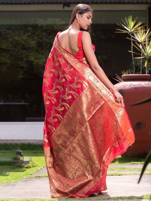 Cosmos Peach Kalamkari Saree – Karagiri