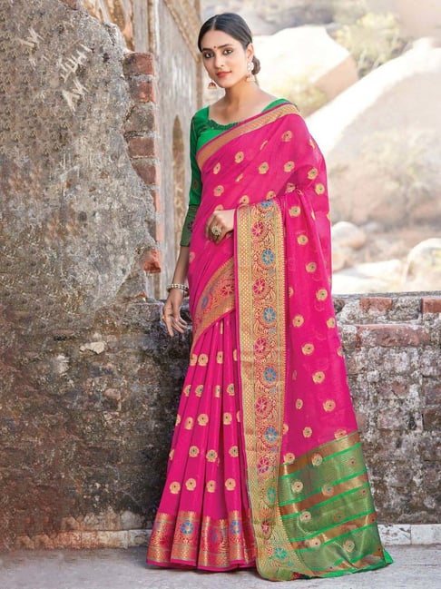 Dark Pink Georgette Mirror Work Saree | Leemboodi