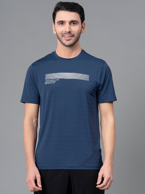 Red Tape Dark Blue Regular Fit Round Neck Sports T-Shirt