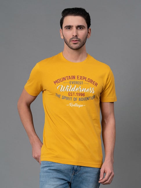 Red Tape Yellow Regular Fit Graphic Print Cotton Crew T-Shirt