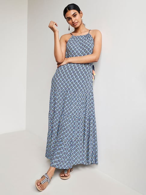 global desi blue dress Global Desi Blue Floral Print Gown