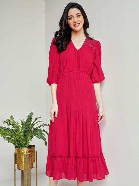 AND Red Relaxed Fit & Flare Dress Price in India