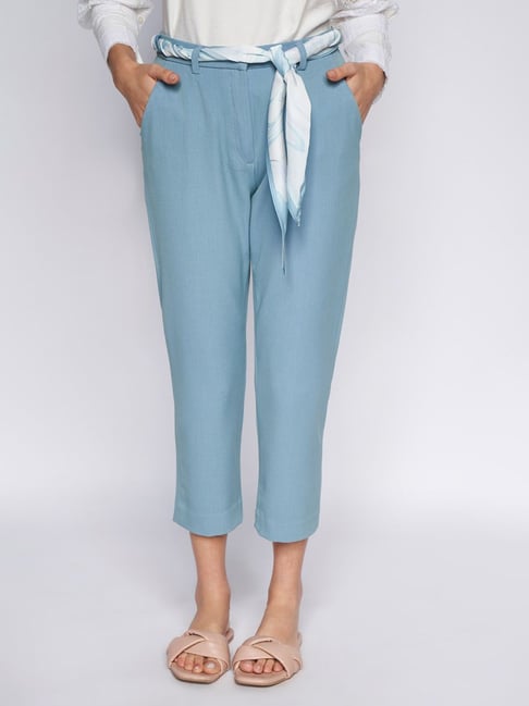 Buy AND Solid Cotton Straight Fit Women's Pants | Shoppers Stop