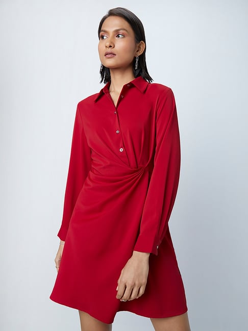 Wardrobe by Westside Red Pleat Detail Dress Price in India