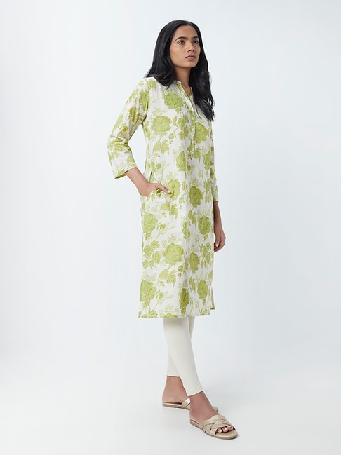 Utsa by Westside Green Floral-Print Straight Kurta Price in India