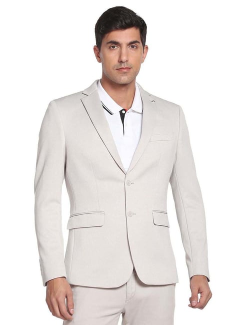 Arrow Light Grey Slim Fit Self Pattern Blazer