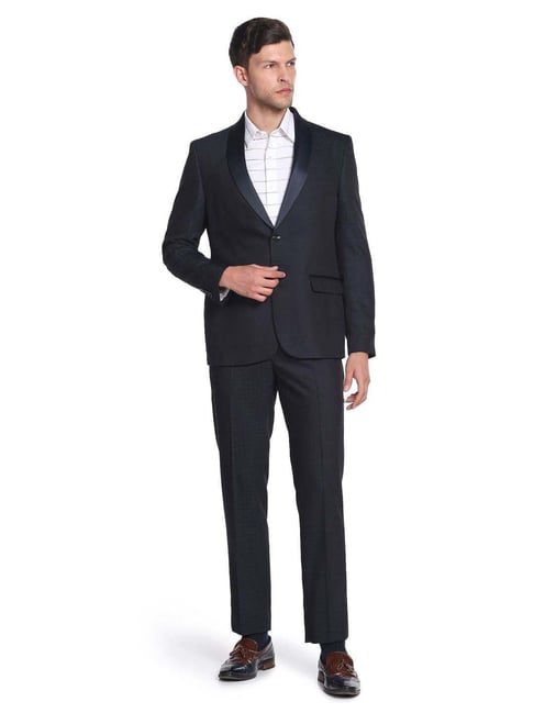 Arrow Navy Blue Regular Fit Checks Two Piece Suit
