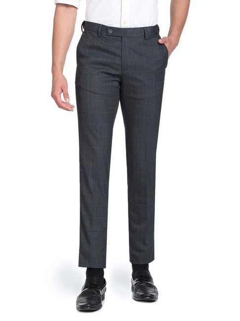 Arrow Dark Grey Regular Fit Checks Trousers