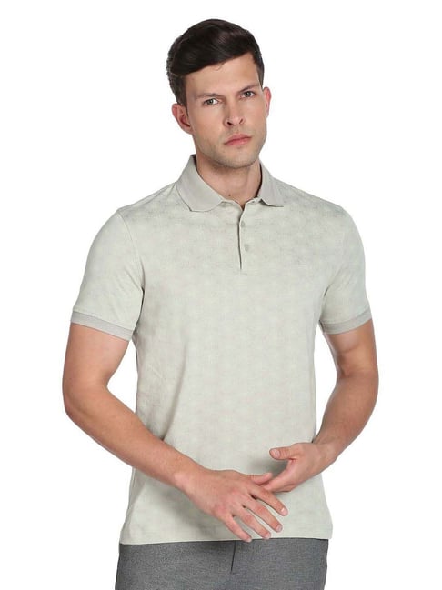 Arrow Light Green Cotton Regular Fit Printed Polo T-Shirt