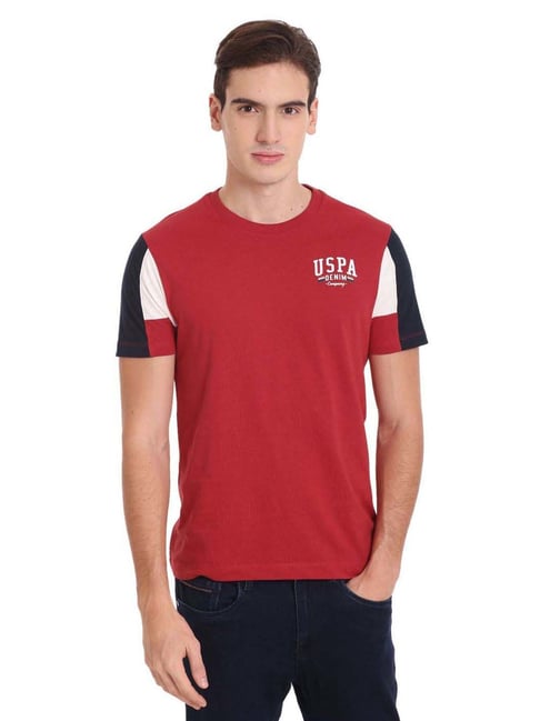 U S Polo Assn U.S. Polo Assn. Red Cotton Regular Fit Printed T-Shirt