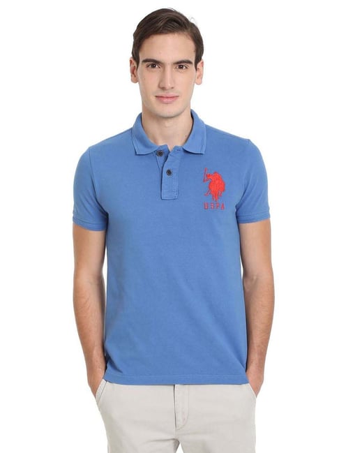 U.S. Polo Assn. Blue Cotton Regular Fit Printed Polo T-Shirt