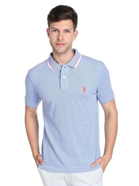 U S Polo Assn U.S. Polo Assn. Light Blue Cotton Slim Fit Polo T-Shirt