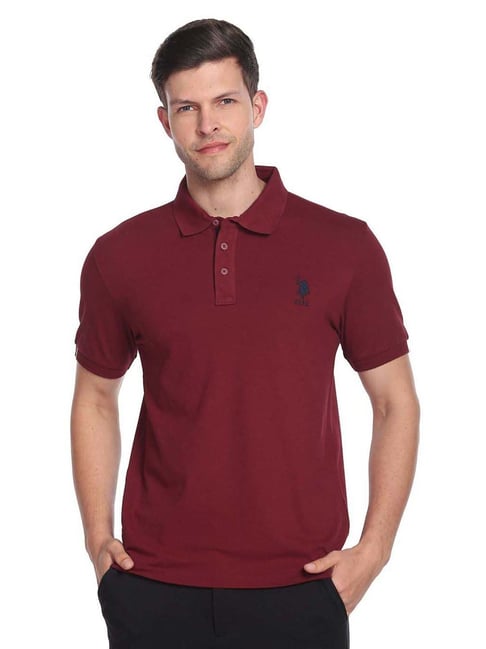 U S Polo Assn U.S. Polo Assn. Maroon Cotton Slim Fit Polo T-Shirt