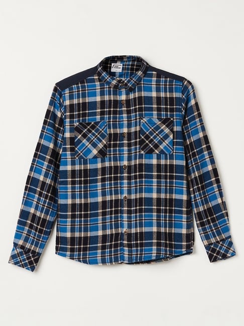 Fame Forever by Lifestyle Kids Blue & Black Cotton Chequered Full Sleeves Shirt