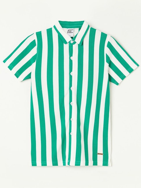 Fame Forever by Lifestyle Kids Green & White Cotton Striped Shirt