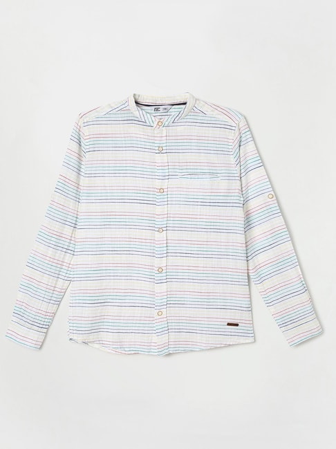 Fame Forever by Lifestyle Kids White Cotton Striped Full Sleeves Shirt