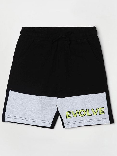 Fame Forever by Lifestyle Kids Black & Grey Cotton Printed Shorts