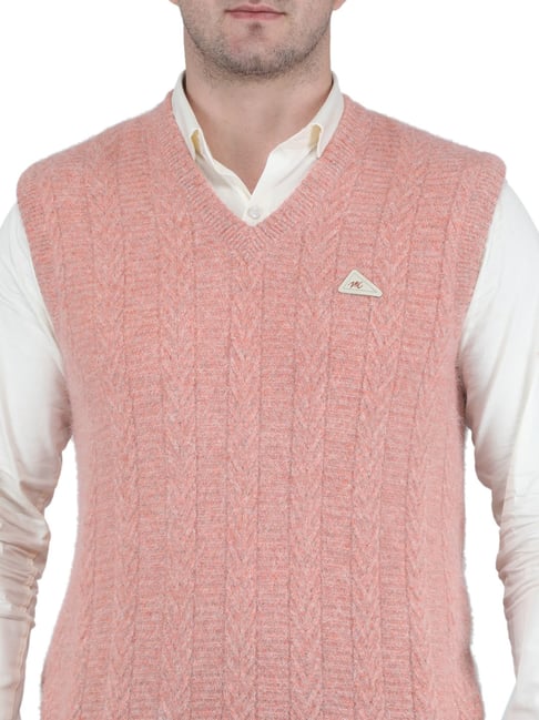 Monte Carlo Light Pink Regular Fit Self Design Sweater