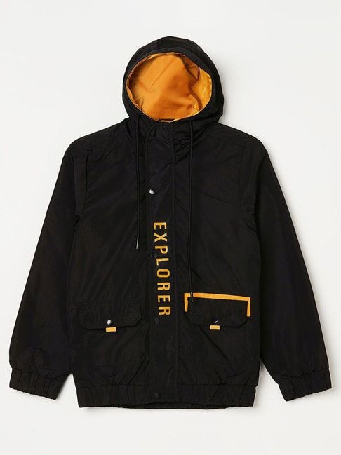 Fame Forever by Lifestyle Kids Black & Orange Printed Full Sleeves Jacket