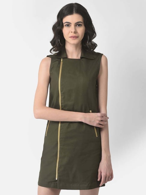 Crimsoune Club Olive Green A Line Dress