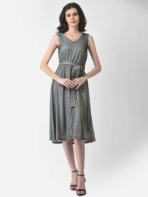 Crimsoune Club Grey Embellished A-Line Dress