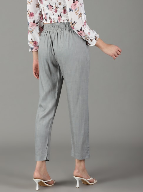 Buy Silver Solid Trousers Online - W for Woman