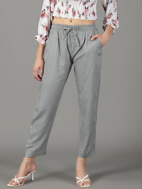 Buy Solid Grey Side Zip Panel Pant For Women | Chique