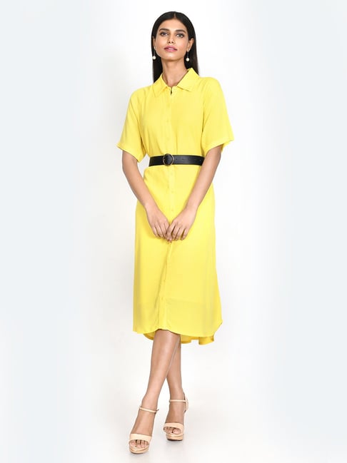 Zink London Yellow Shirt Dress Price in India