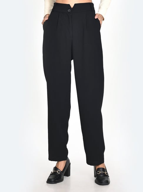 BLUSSA high waist trouser pants black color with chain details