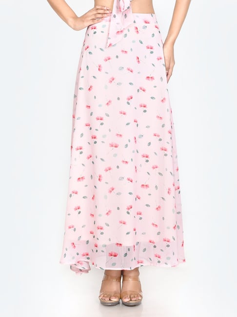 Zink London Pink Floral Print Maxi Skirt Price in India