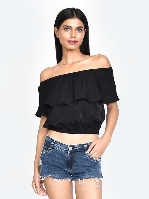 50% OFF on Harpa Women Black Printed Sheer Top on Myntra