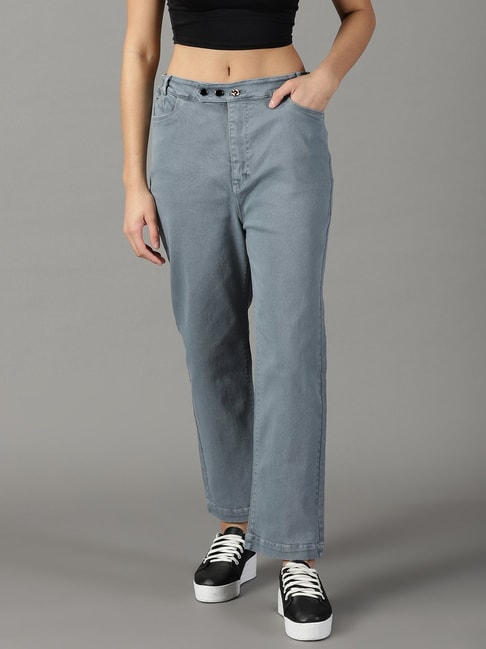 SHOWOFF Grey Straight Fit High Rise Jeans