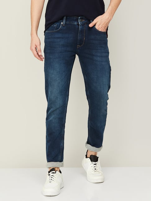 Fame Forever by Lifestyle Dark Blue Regular Fit Lightly Washed Jeans