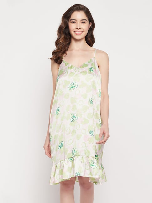 Buy Clovia Off-White & Green Graphic Print Short Nighty for Women Online @  Tata CLiQ