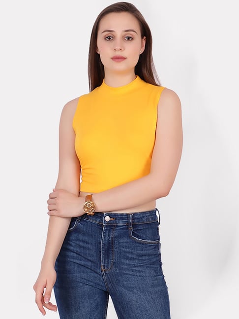 Cation Yellow Fitted Crop Top