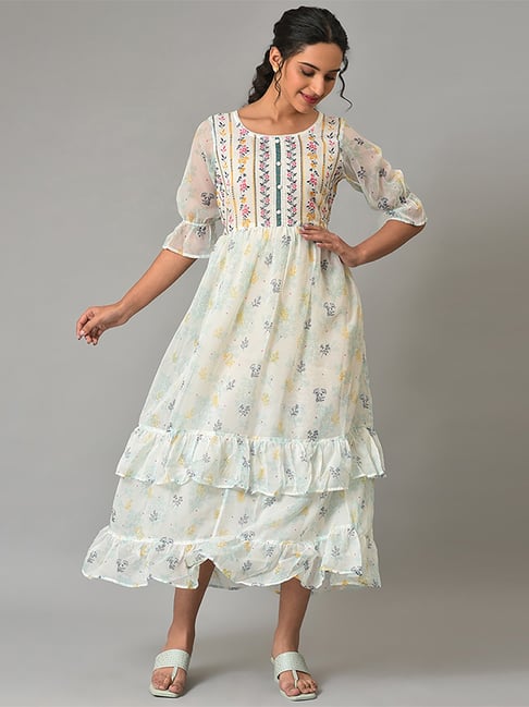 Aurelia White Printed A-Line Dress Price in India